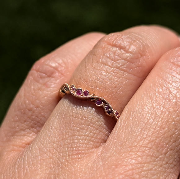 14K Rose Gold Ruby Milgrain Floral Style Ring Band - Picture 7 of 8